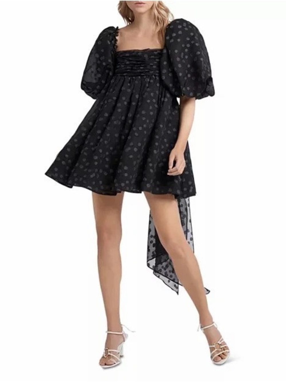 AJE La Piscine NWT Dotted Chiffon Puff Sleeve Bow Back Mini Dress Size 4 US Sz 0